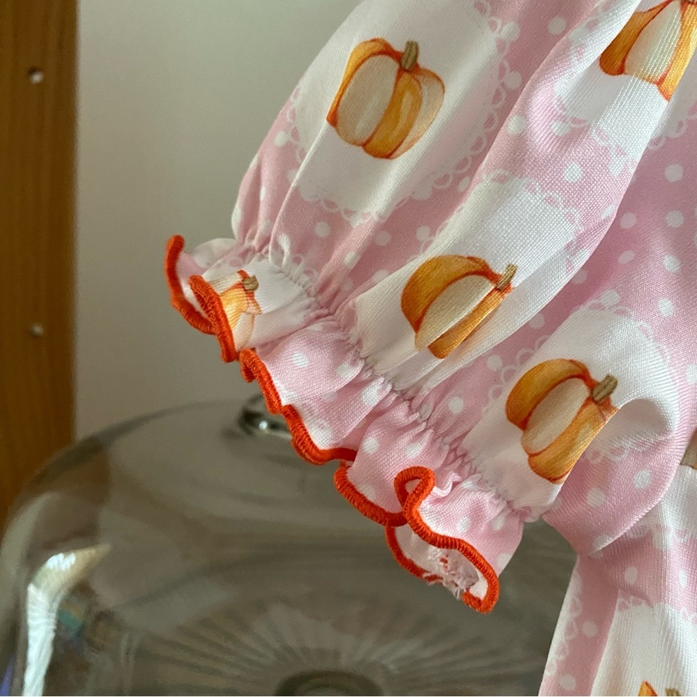 Southern Taters Pink Orange Pumpkin Ruffle Dress 4t - Picture 11 of 16